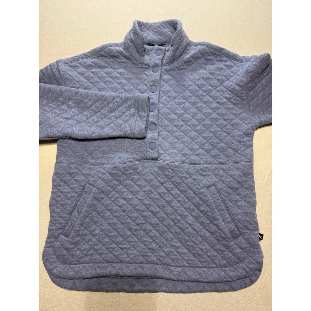 Eddie Bauer Womens Medium Blue Quilted Snap Neck Pullover Sweatshirt Cotton